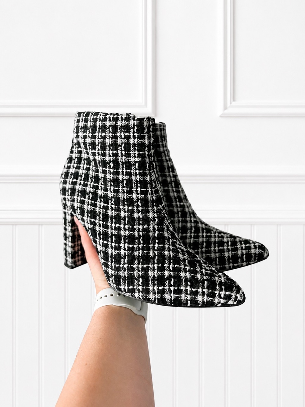 Black & White Tweed Ankle Booties